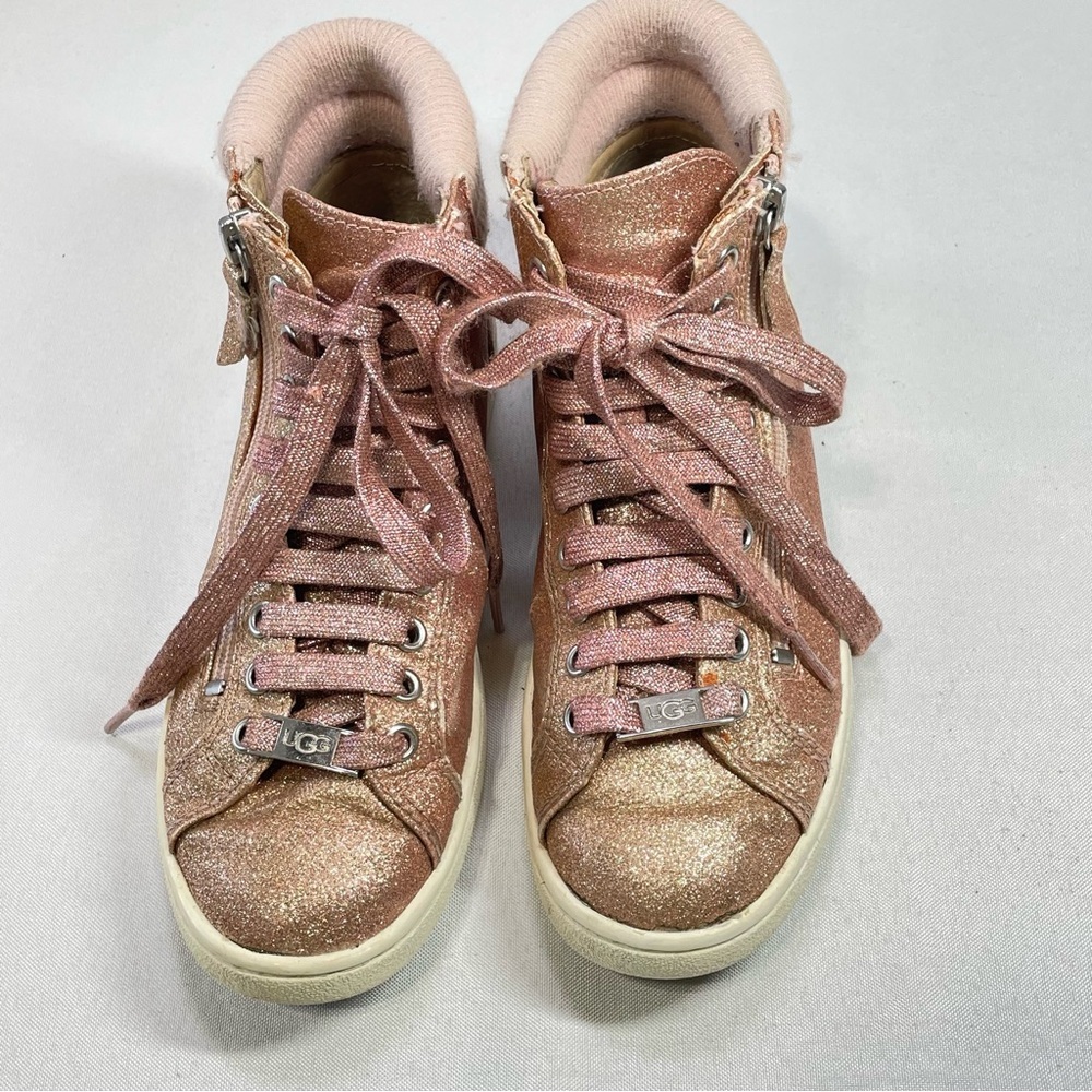 UGG Olive Pink Glitter High Top Sneakers Rose Gold Barbiecore Y2K Sparkly Sz 6